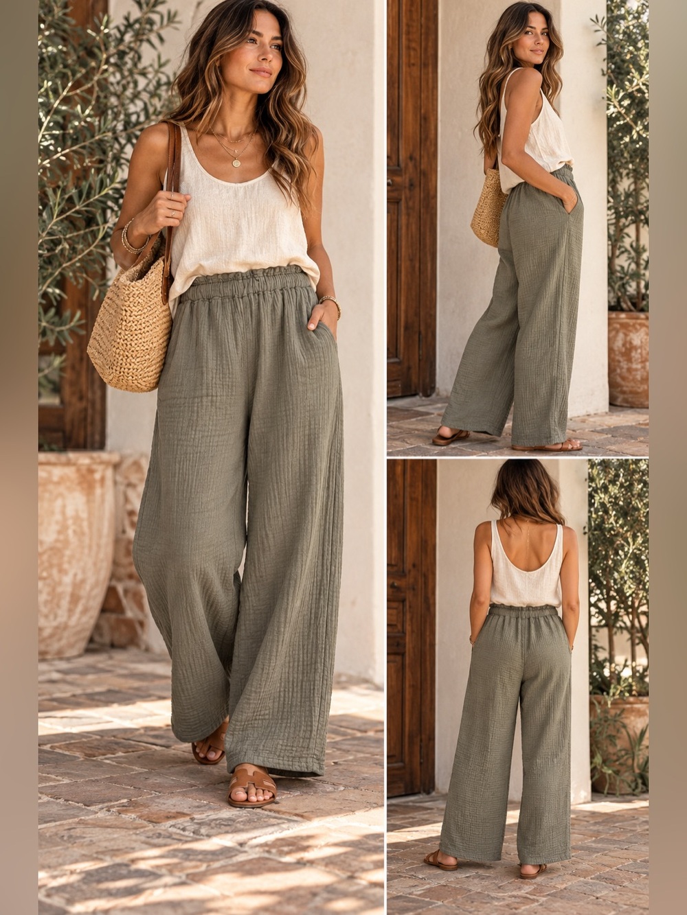 The Simple Folk XL Organic Cotton Gauze Wide Leg Pants Sage Gray Portugal